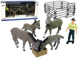 LEAN Toys Zestaw Figurek Cztery Osiołki Rolnik Ogrodzenie Szary