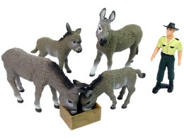 LEAN Toys Zestaw Figurek Cztery Osiołki Rolnik Ogrodzenie Szary