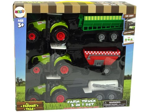 LEAN Toys Zestaw Trzech Traktorów Naczepy Opryskiwacz Farma Ciągnik LEAN Toys Zestaw Trzech Traktorów Naczepy Opryskiwacz Farma Ciągnik