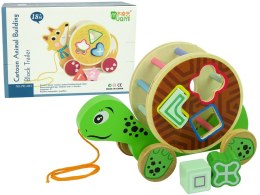 LEAN Toys Żółw Do Ciągnięcia Na Kółkach Sorter Klocki Drewniane
