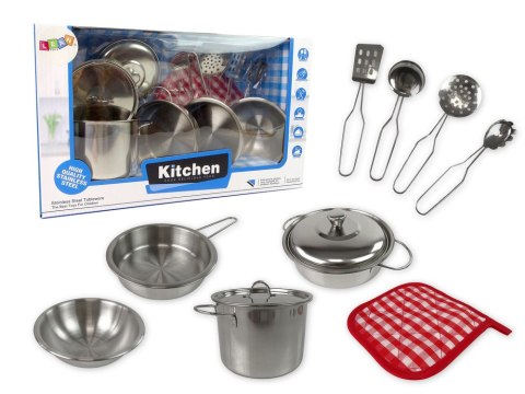 LEAN Toys Zestaw Garnków Sztućce Stal Nierdzewna Akcesoria Kuchnia Dla Dzieci LEAN Toys Zestaw Garnków Sztućce Stal Nierdzewna Akcesoria Kuchnia Dla Dzieci