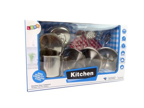 LEAN Toys Zestaw Garnków Sztućce Stal Nierdzewna Akcesoria Kuchnia Dla Dzieci LEAN Toys Zestaw Garnków Sztućce Stal Nierdzewna Akcesoria Kuchnia Dla Dzieci