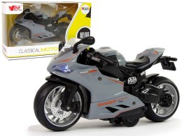 LEAN Toys Motocykl Sportowy Szary Pomarańczowe Pasy 1:12 Napęd Pull-Back Dźwięk Światła