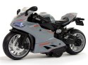 LEAN Toys Motocykl Sportowy Szary Pomarańczowe Pasy 1:12 Napęd Pull-Back Dźwięk Światła