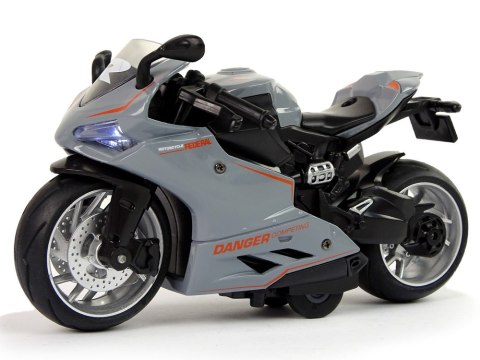 LEAN Toys Motocykl Sportowy Szary Pomarańczowe Pasy 1:12 Napęd Pull-Back Dźwięk Światła LEAN Toys Motocykl Sportowy Szary Pomarańczowe Pasy 1:12 Napęd Pull-Back Dźwięk Światła