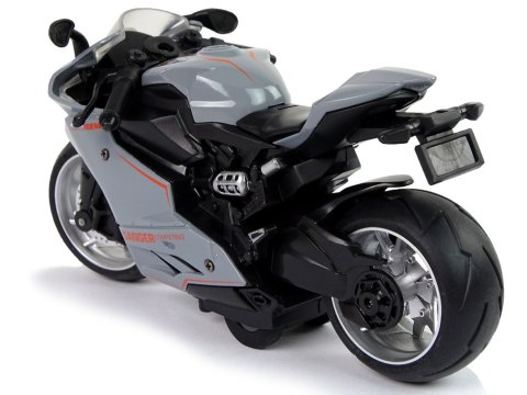 LEAN Toys Motocykl Sportowy Szary Pomarańczowe Pasy 1:12 Napęd Pull-Back Dźwięk Światła LEAN Toys Motocykl Sportowy Szary Pomarańczowe Pasy 1:12 Napęd Pull-Back Dźwięk Światła