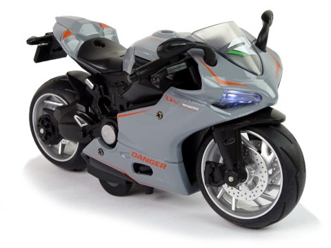 LEAN Toys Motocykl Sportowy Szary Pomarańczowe Pasy 1:12 Napęd Pull-Back Dźwięk Światła LEAN Toys Motocykl Sportowy Szary Pomarańczowe Pasy 1:12 Napęd Pull-Back Dźwięk Światła
