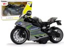 LEAN Toys Motocykl Sportowy Szary Zielony Pasy 1:12 Napęd Pull-Back Dźwięk Światła
