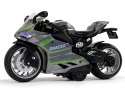 LEAN Toys Motocykl Sportowy Szary Zielony Pasy 1:12 Napęd Pull-Back Dźwięk Światła