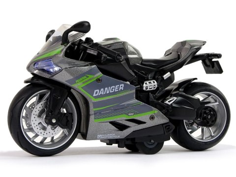 LEAN Toys Motocykl Sportowy Szary Zielony Pasy 1:12 Napęd Pull-Back Dźwięk Światła LEAN Toys Motocykl Sportowy Szary Zielony Pasy 1:12 Napęd Pull-Back Dźwięk Światła