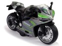 LEAN Toys Motocykl Sportowy Szary Zielony Pasy 1:12 Napęd Pull-Back Dźwięk Światła