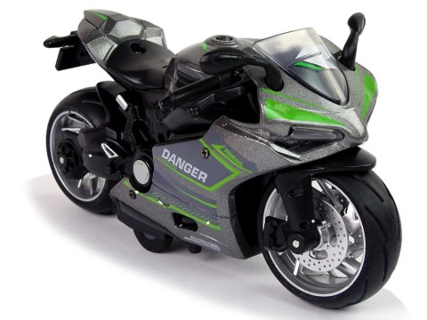 LEAN Toys Motocykl Sportowy Szary Zielony Pasy 1:12 Napęd Pull-Back Dźwięk Światła LEAN Toys Motocykl Sportowy Szary Zielony Pasy 1:12 Napęd Pull-Back Dźwięk Światła