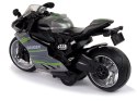 LEAN Toys Motocykl Sportowy Szary Zielony Pasy 1:12 Napęd Pull-Back Dźwięk Światła