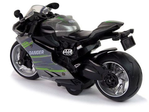 LEAN Toys Motocykl Sportowy Szary Zielony Pasy 1:12 Napęd Pull-Back Dźwięk Światła LEAN Toys Motocykl Sportowy Szary Zielony Pasy 1:12 Napęd Pull-Back Dźwięk Światła
