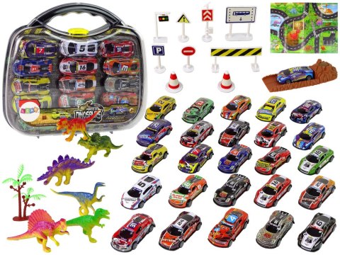 LEAN Toys Zestaw Auta Sportowe Resoraki Dinozaury Akcesoria Znaki Drogowe Walizka LEAN Toys Zestaw Auta Sportowe Resoraki Dinozaury Akcesoria Znaki Drogowe Walizka