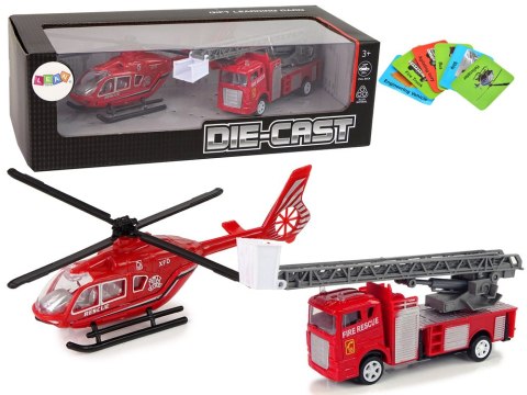 LEAN Toys Zestaw Autek Straż Pożarna Drabina Naciąg Helikopter LEAN Toys Zestaw Autek Straż Pożarna Drabina Naciąg Helikopter