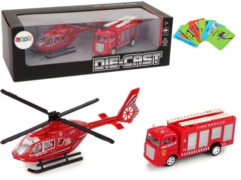 LEAN Toys Zestaw Autek Straż Pożarna Naciąg Helikopter Czerwony LEAN Toys Zestaw Autek Straż Pożarna Naciąg Helikopter Czerwony