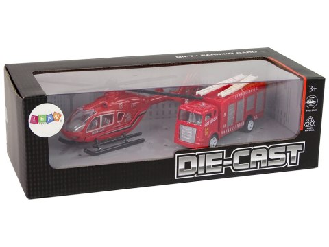 LEAN Toys Zestaw Autek Straż Pożarna Naciąg Helikopter Czerwony LEAN Toys Zestaw Autek Straż Pożarna Naciąg Helikopter Czerwony