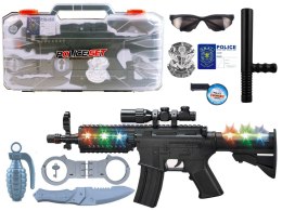 LEAN Toys Zestaw Policyjny Policjanta w Walizce Efekty Światło Dźwięk Karabin