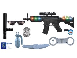 LEAN Toys Zestaw Policyjny Policjanta w Walizce Efekty Światło Dźwięk Karabin