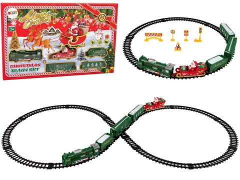 LEAN Toys Zestaw Świąteczny Kolejka Lokomotywa Tory Sanie Mikołaj Światła 260 cm Długości LEAN Toys Zestaw Świąteczny Kolejka Lokomotywa Tory Sanie Mikołaj Światła 260 cm Długości