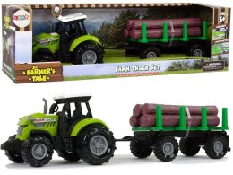 LEAN Toys Zielony Traktor Przyczepa Bale Drewna Farma Dźwięk