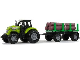 LEAN Toys Zielony Traktor Przyczepa Bale Drewna Farma Dźwięk