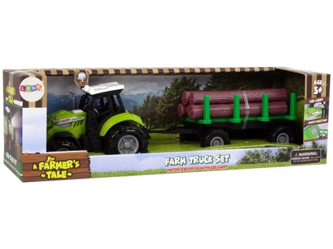 LEAN Toys Zielony Traktor Przyczepa Bale Drewna Farma Dźwięk LEAN Toys Zielony Traktor Przyczepa Bale Drewna Farma Dźwięk