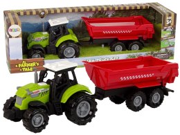LEAN Toys Zielony Traktor z Czerwoną Przyczepką Dźwięk