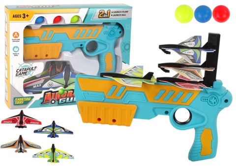 LEAN TOYS Pistolet na Kulki Wyrzutnia Samolotów 2w1 z podajnikiem 4 Samoloty