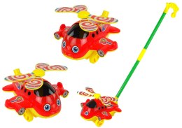 LEAN TOYS Wesoły Samolot Pchacz Kij Dzwonek Czerwony