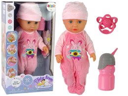 LEAN Toys Lalka Bobas Siusia Dźwięk Smoczek Butelka Różowa Piżama