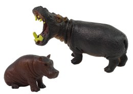 LEAN Toys Zestaw 2 Figurek Hipopotam z Młodym Zwierzęta Świata