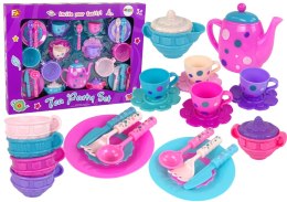 LEAN Toys Zestaw Do Herbaty Filiżanki Talerzyki Sztućce Miseczki Fioletowe