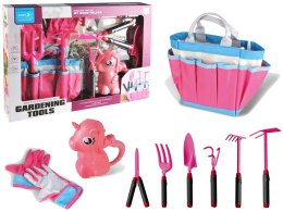 LEAN Toys Zestaw Ogrodowy Torba Narzędzia Rękawiczki Grabki Różowy Jednorożec
