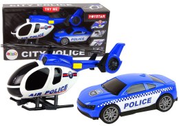 LEAN Toys Zestaw Pojazdów Helikopter Auto Policja Dźwięk Niebieskie