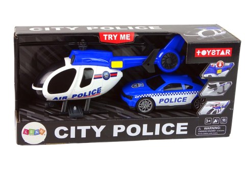 LEAN Toys Zestaw Pojazdów Helikopter Auto Policja Dźwięk Niebieskie LEAN Toys Zestaw Pojazdów Helikopter Auto Policja Dźwięk Niebieskie