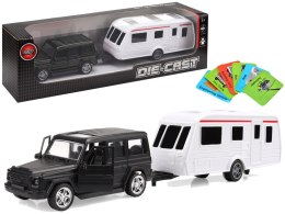LEAN Toys Zestaw Pojazdów Jeep Czarny Przyczepa Kempingowa Metalowe Elementy