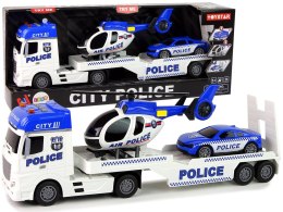 LEAN Toys Zestaw Policja Laweta Ciężarówka Autko Helikopter Dźwięk Światła
