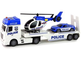 LEAN Toys Zestaw Policja Laweta Ciężarówka Autko Helikopter Dźwięk Światła