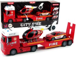 LEAN Toys Zestaw Straż Pożarna Laweta Autko Helikopter Dźwięk Światła Czerwone