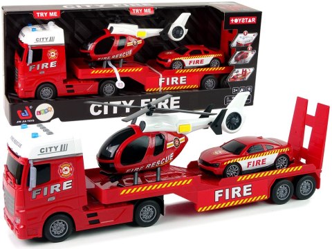 LEAN Toys Zestaw Straż Pożarna Laweta Autko Helikopter Dźwięk Światła Czerwone LEAN Toys Zestaw Straż Pożarna Laweta Autko Helikopter Dźwięk Światła Czerwone