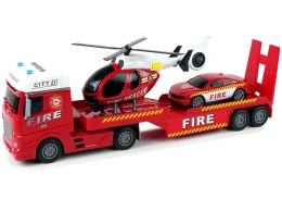 LEAN Toys Zestaw Straż Pożarna Laweta Autko Helikopter Dźwięk Światła Czerwone