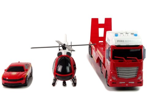 LEAN Toys Zestaw Straż Pożarna Laweta Autko Helikopter Dźwięk Światła Czerwone LEAN Toys Zestaw Straż Pożarna Laweta Autko Helikopter Dźwięk Światła Czerwone