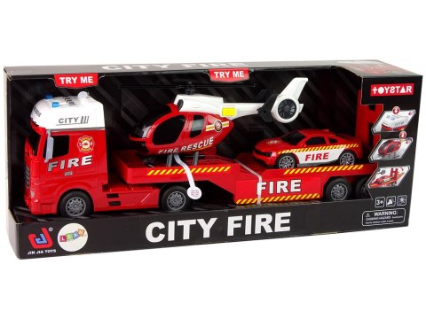 LEAN Toys Zestaw Straż Pożarna Laweta Autko Helikopter Dźwięk Światła Czerwone LEAN Toys Zestaw Straż Pożarna Laweta Autko Helikopter Dźwięk Światła Czerwone