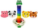 LEAN Toys Piramidka Drewniana Edukacyjna Układanka Sznurek Zwierzęta