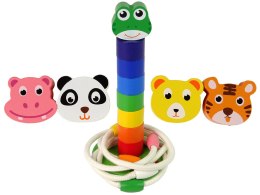 LEAN Toys Piramidka Drewniana Edukacyjna Układanka Sznurek Zwierzęta