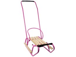 LEAN Toys Sanki Metalowe z Pchaczem Oparcie Pasek Różowe