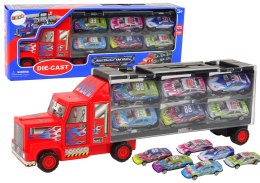 LEAN Toys Zestaw Ciężarówka Transportowa Auta Wyścigowe 12szt.