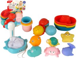 LEAN Toys Zestaw Do Kąpieli Zabawki Morskie Podbierak Łódki 17 Sztuk